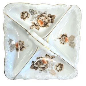Vintage Mitterteich “Norway Rose”‎ Floral Pattern Divided Serving Dish Ceramic